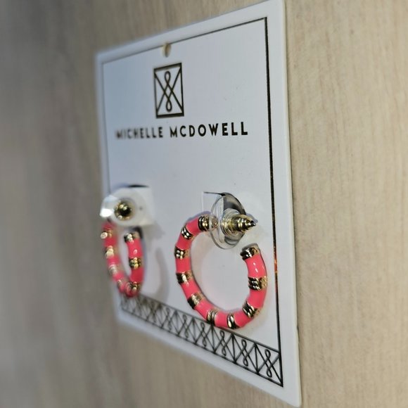MICHELLE MCDOWELL NWT Hot Pink emelia small hoop earrings with gold detail - Picture 4 of 5